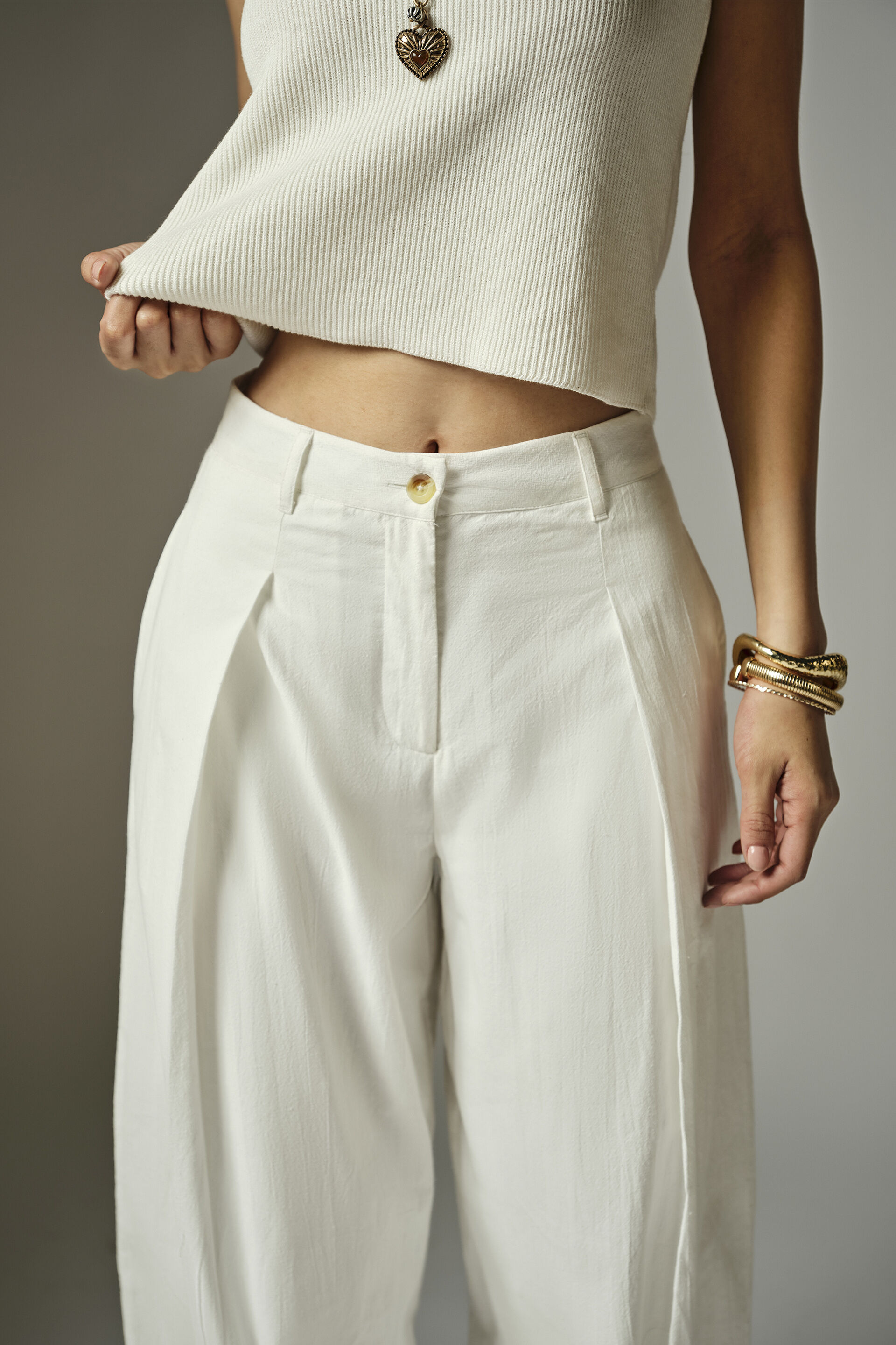 White High-Rise Relaxed Pants, White, image 4